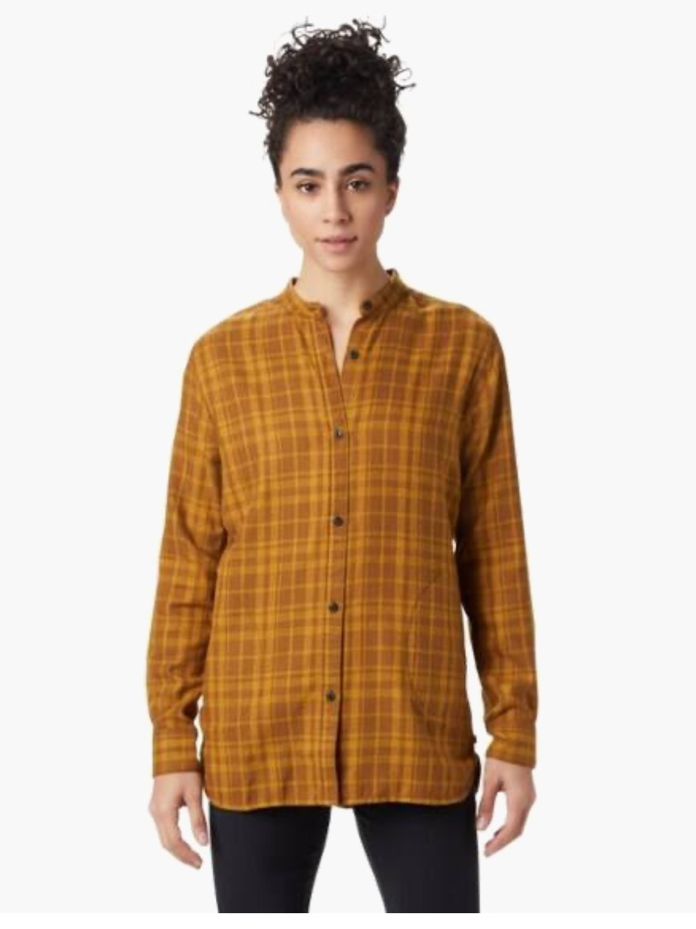 Mountain Hardware Mustard Mandarin Collar Button Up Flannel Shirt Size M